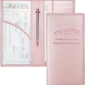 Yarnic Car Registration and Insurance Holder, Pu Leather Car Registration and Insurance Card Holder Car Document Holder for Cards, Essential Document, Driver License (Pink)